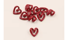 Corazón hueco 3D, 10*8*4mm Esmalte Rojo / Cuentas Metálicas de Latón / Zamak