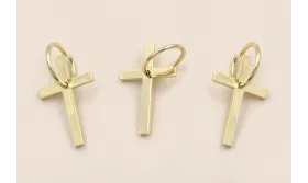 Acero Inox. Colgante Cruz 20*10 y aro de 9mm Oro / Cuentas Metálicas de Acero Inoxidable