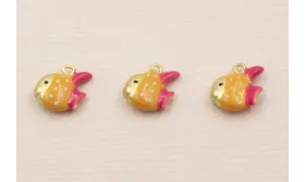 Colgante Pez 10*8mm Pintado Rosa y Naranja / Cuentas Metálicas de Latón / Zamak