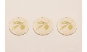 Disco Dorado Mate Esmalte Beige con Hoja Dorada / Cuentas Metálicas de Latón / Zamak