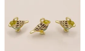 ColgantePájaro 15*17  Turquesa, Pistacho y Granate / Cuentas Metálicas de Latón / Zamak