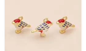 ColgantePájaro 15*17 Esmalte Turquesa, Rojo, Azul / Cuentas Metálicas de Latón / Zamak