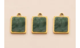 Colgante S.Steel 316L 12*9mm con piedra verde / Cuentas Metálicas de Acero Inoxidable