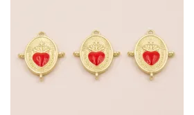 Colgante 4 anillas Sagrado Corazón 22*17  / Cuentas Metálicas de Latón / Zamak