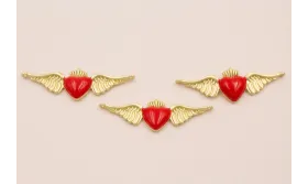 Colgante 2 anillas Sagrado Corazón con Alas 33*10 / Cuentas Metálicas de Latón / Zamak