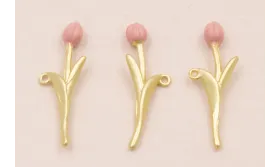 Colgante tulipán 25*10 Color Rosa / Cuentas Metálicas de Latón / Zamak