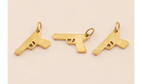 Colgante Pistola Acero Inox. 14*7mm Oro / Cuentas Metálicas de Acero Inoxidable