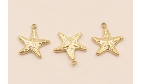 Colgante Estrella Mar Acero Inox. 10*10mm Oro / Cuentas Metálicas de Acero Inoxidable