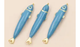 Entrepieza Pez esmaltado 32*5mm Azul / Cuentas Metálicas de Latón / Zamak