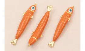 Entrepieza Pez esmaltado 32*5mm Coral / Cuentas Metálicas de Latón / Zamak