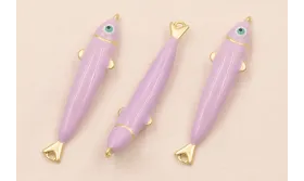 Entrepieza Pez esmaltado 32*5mm Lila / Cuentas Metálicas de Latón / Zamak