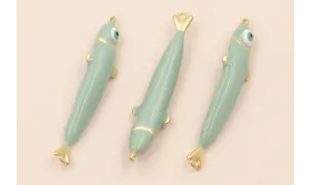 Entrepieza Pez esmaltado 32*5mm Verde Turquesa / Cuentas Metálicas de Latón / Zamak