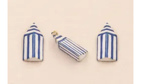 Colgante Caseta Playa 13*7*4mm Azul y Blanco / Cuentas Metálicas de Latón / Zamak