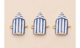 Entrepieza Caseta Playa 13*7*4mm Azul y Blanco / Cuentas Metálicas de Latón / Zamak