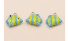 Colgante Pez Tropical 16*12mm Azul y Lima / Cuentas Metálicas de Latón / Zamak