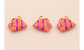 Colgante Pez Tropical 16*12mm Rosa y Fuxia / Cuentas Metálicas de Latón / Zamak