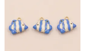 Colgante Pez Tropical 16*12mm Azul y Crema / Cuentas Metálicas de Latón / Zamak