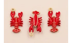 Colgante Langosta 18*10mm rojo / Cuentas Metálicas de Latón / Zamak