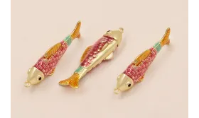 Colgante Pez 35*10mm Fuxia, verde y Naranja / Cuentas Metálicas de Latón / Zamak
