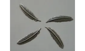 Cuenta Pluma pequeña 30*7mm Plata / Cuentas Metálicas de Latón / Zamak