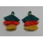 Pompon triple Verde+naranja+amarillo /Cuentas de  Tela