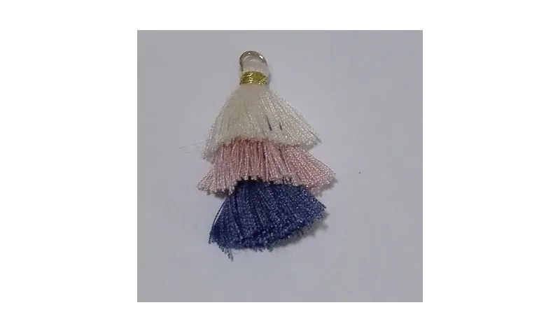Pompon triple Beige-Rosa-Azul /Cuentas de  Tela