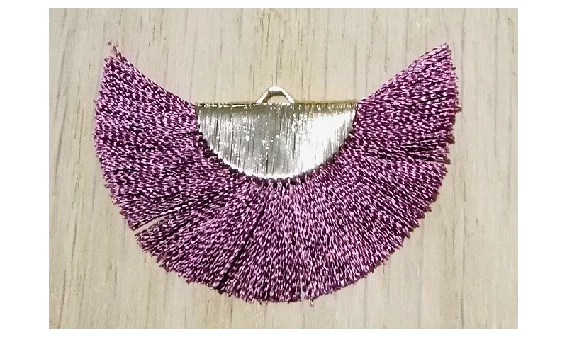 Pendiente abanico 45*25mm Morado /Cuentas de  Tela