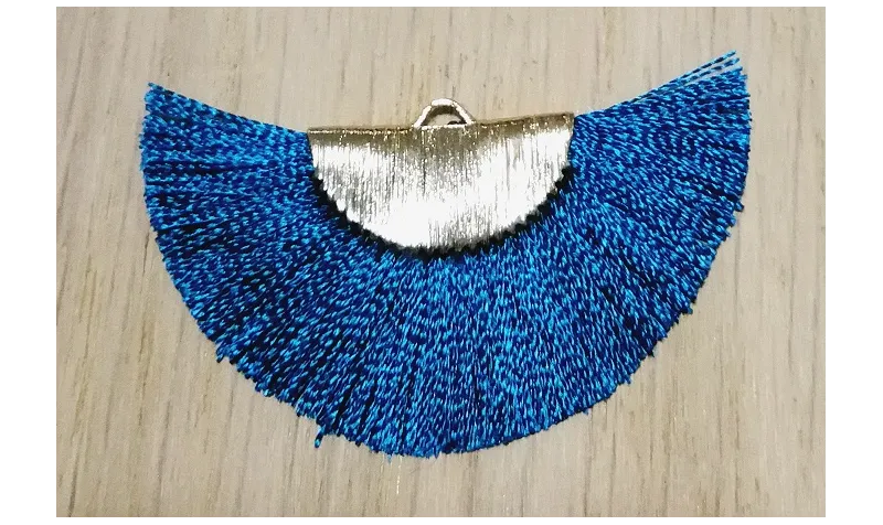 Pendiente abanico 45*25mm Azul petróleo /Cuentas de  Tela