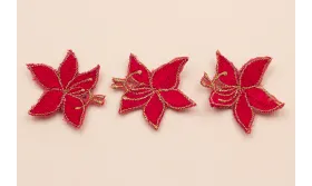 Flor Bordada Frambuesa y Dorada 45*40mm /Cuentas de  Tela 