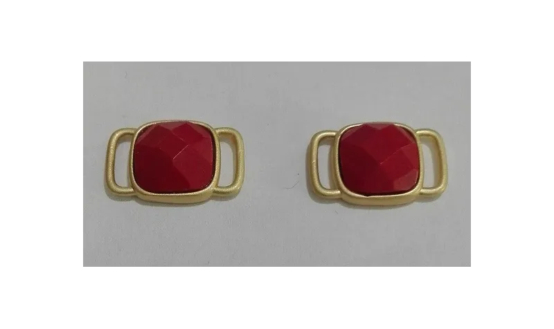 Piedra jade cuadrada 11mm Roja en metal Oro Mate / Cuentas Metálicas de Latón / Zamak