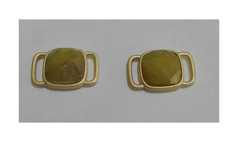 Piedra jade cuadrada 11mm Verde en metal Oro Mate / Cuentas Metálicas de Latón / Zamak