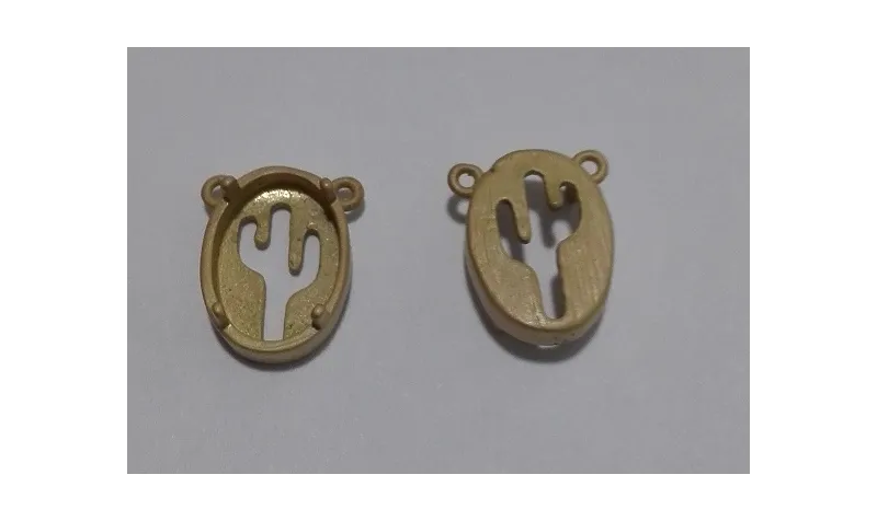 Cabujón cactus 11.7*9.1 oro mate / Cuentas Metálicas de Latón / Zamak