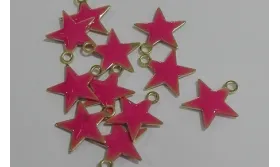 Colgante Estrella esmaltada 10mm Rosa / Cuentas Metálicas de Latón / Zamak