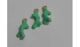 Colgante Coral esmaltado 12mm verde / Cuentas Metálicas de Latón / Zamak