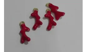 Colgante Coral esmaltado 12mm Rojo / Cuentas Metálicas de Latón / Zamak
