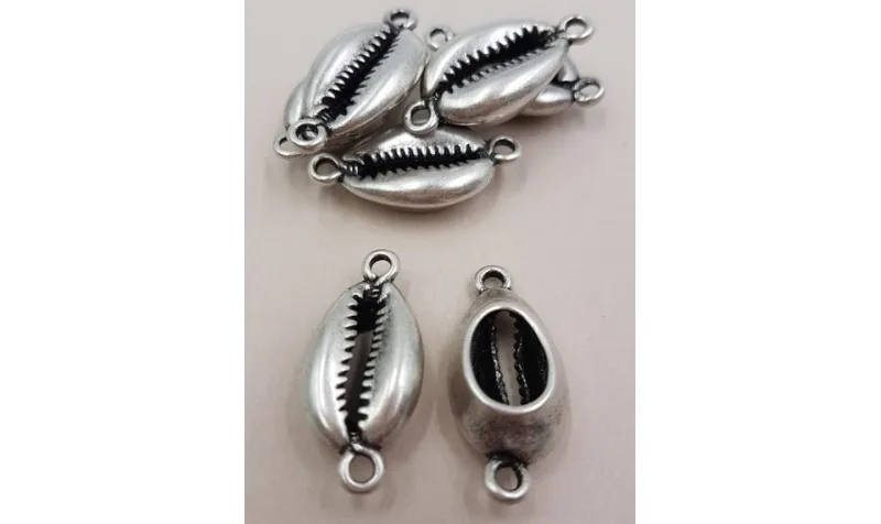 Caracola Mar 27*12 Plata Vieja / Cuentas Metálicas de Latón / Zamak