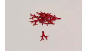 Rama plana coral esmaltado 15*10mm Rojo / Cuentas Metálicas de Latón / Zamak