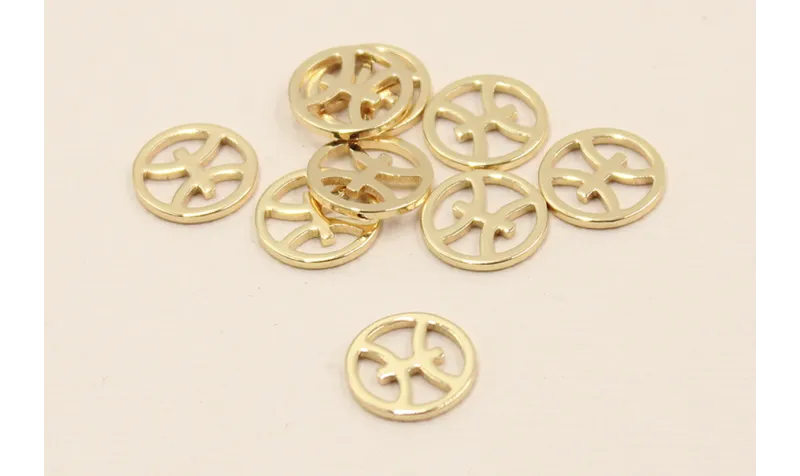 Disco 10mm signo Zodiaco Piscis Oro / Cuentas Metálicas de Latón / Zamak