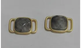 Piedra jade cuadrada 11mm Gris en metal Oro Mate / Cuentas Metálicas de Latón / Zamak