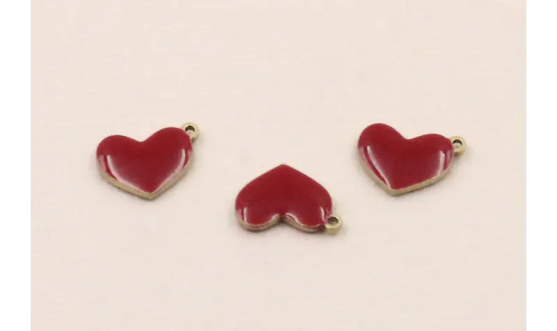 Colgante Corazón plano 10*7mm esmalte Rojo