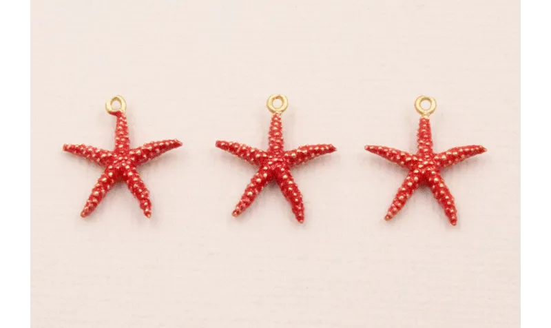 Colgante Estrella Mar 12mm diámetro Rojo / Cuentas Metálicas de Latón / Zamak
