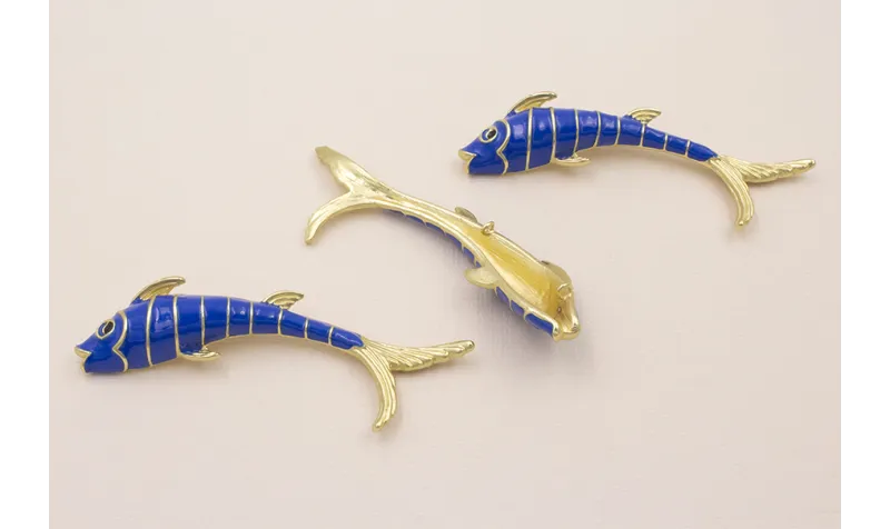 Cuenta Pez 80*15mm Dorado Mate Esmalte Azul / Cuentas Metálicas de Latón / Zamak