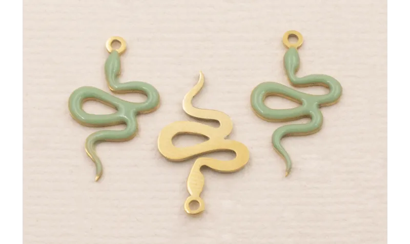 Colgante serpiente 18*10mm Esmalte Verde Turquesa / Cuentas Metálicas de Latón / Zamak