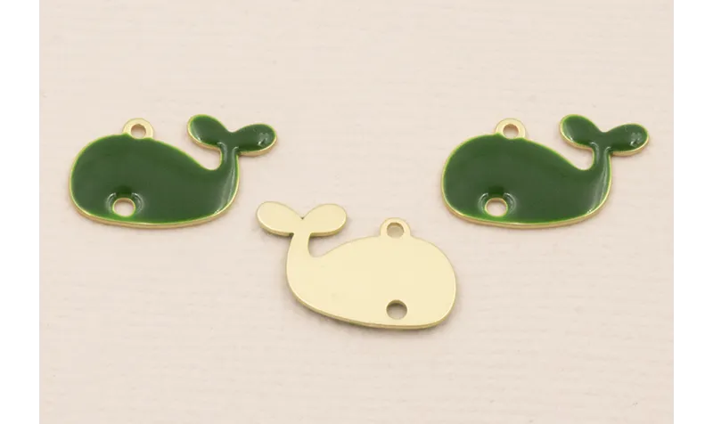 Colgante  Ballena 15*10mm Esmaltada Verde Inglés / Cuentas Metálicas de Latón / Zamak