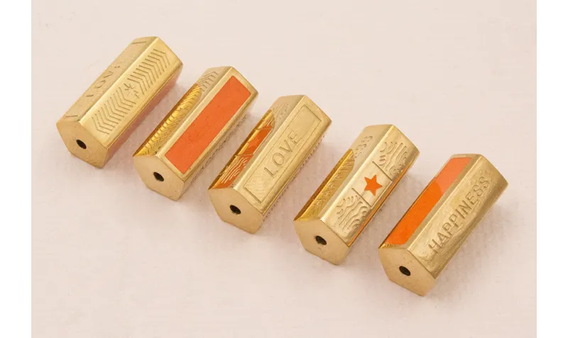 Tubo hexagonal Acero Inox 316L 16*7mm Coral y Oro / Cuentas Metálicas de Acero Inoxidable