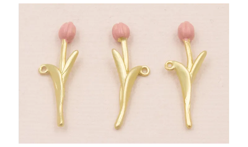Colgante tulipán 25*10 Color Rosa / Cuentas Metálicas de Latón / Zamak