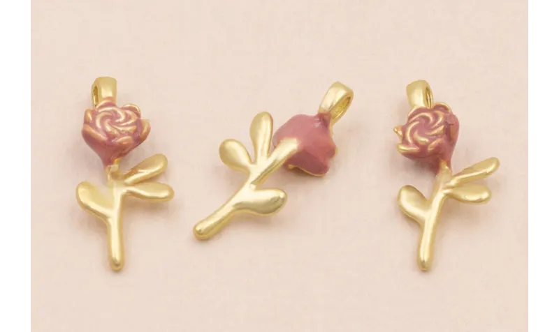 Colgante Flor 15*8 Esmalte Rosa / Cuentas Metálicas de Latón / Zamak
