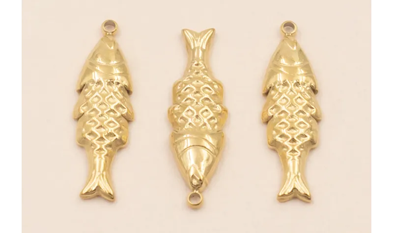Colgante Pez Acero Inox. 20*6mm Oro / Cuentas Metálicas de Acero Inoxidable