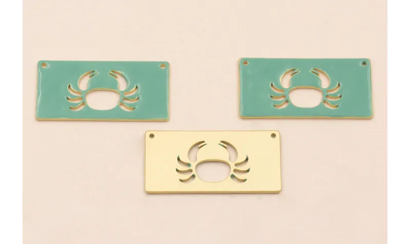 Rectangulo Calado Cangrejo 30*15mm Turquesa / Cuentas Metálicas de Latón / Zamak