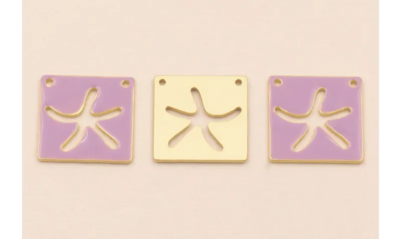 Cuadrado calado EstrellaMar 15*15mm Lila / Cuentas Metálicas de Latón / Zamak